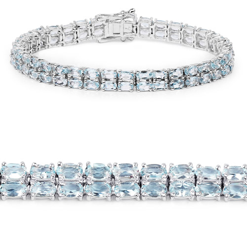 Bracelets-15.60 Carat Genuine Blue Topaz .925 Sterling Silver Bracelet