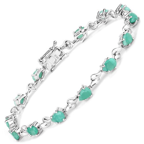 Bracelets-4.68 Carat Genuine Emerald .925 Sterling Silver Bracelet