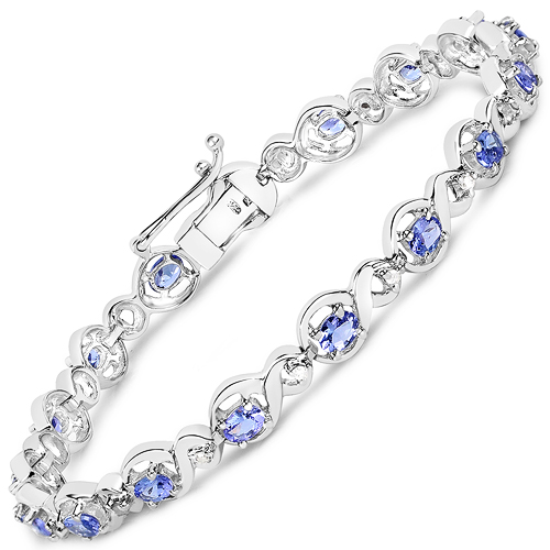 Bracelets-3.00 Carat Genuine Tanzanite and White Diamond .925 Sterling Silver Bracelet