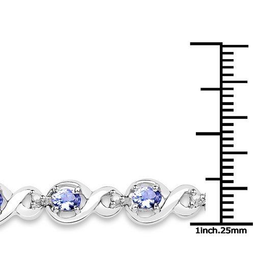 3.00 Carat Genuine Tanzanite and White Diamond .925 Sterling Silver Bracelet