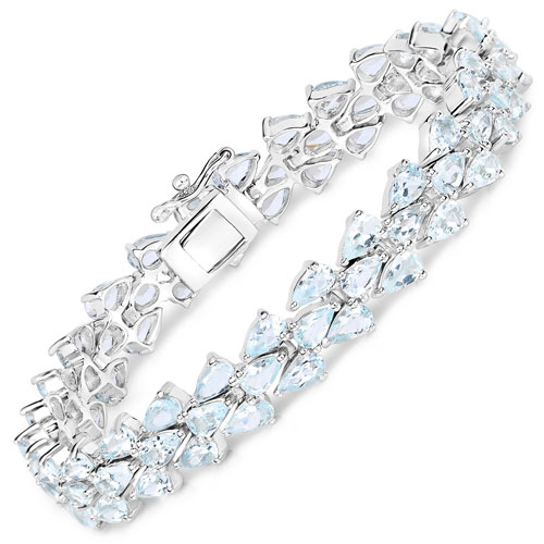 Bracelets-14.11 Carat Genuine Aquamarine .925 Sterling Silver Bracelet