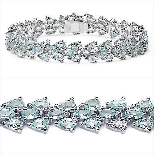Bracelets-21.50 Carat Genuine Blue Topaz .925 Sterling Silver Bracelet