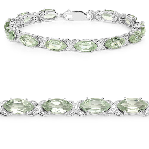 Bracelets-22.75 Carat Genuine Green Amethyst .925 Sterling Silver Bracelet