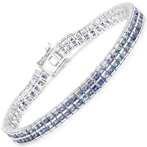 Bracelets-9.52 Carat Genuine Blue Sapphire .925 Sterling Silver Bracelet