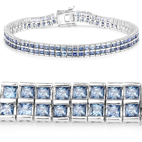 9.52 Carat Genuine Blue Sapphire .925 Sterling Silver Bracelet