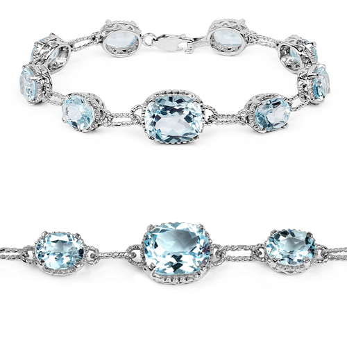 Bracelets-24.70 Carat Genuine Blue Topaz .925 Sterling Silver Bracelet