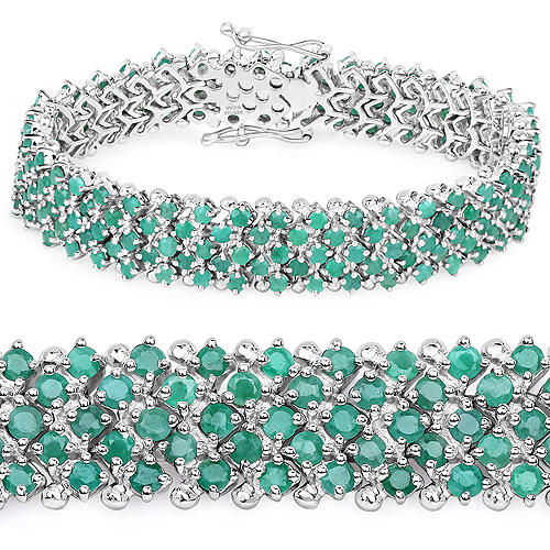 Bracelets-10.73 Carat Genuine Emerald .925 Sterling Silver Bracelet