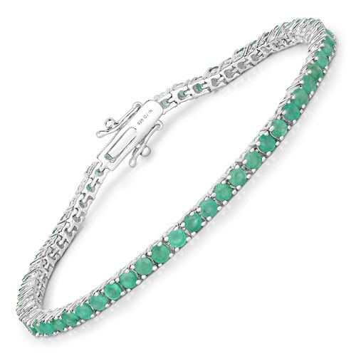Bracelets-4.06 Carat Genuine Emerald .925 Sterling Silver Bracelet