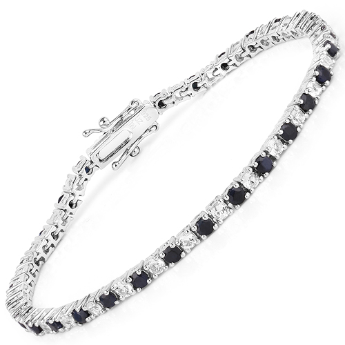 Bracelets-6.38 Carat Genuine Black Sapphire & White Topaz .925 Sterling Silver Bracelet
