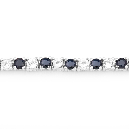 6.38 Carat Genuine Black Sapphire & White Topaz .925 Sterling Silver Bracelet