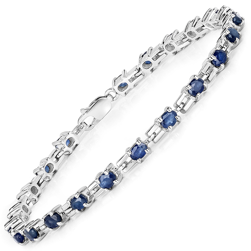 Bracelets-5.25 Carat Genuine Blue Sapphire .925 Sterling Silver Bracelet