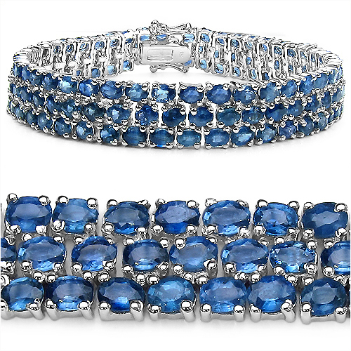 Bracelets-32.70 Carat Genuine Multi Sapphire Sterling Silver Bracelet