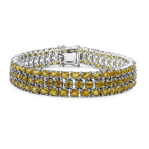 Bracelets-32.75 Carat Genuine Yellow Sapphire .925 Sterling Silver Bracelet