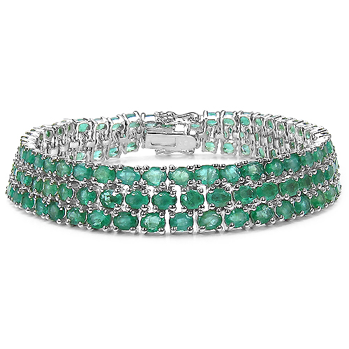 Bracelets-19.65 Carat Genuine Emerald .925 Sterling Silver Bracelet