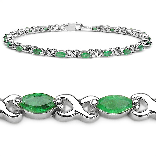 Bracelets-2.60 Carat Genuine Emerald Sterling Silver Bracelet