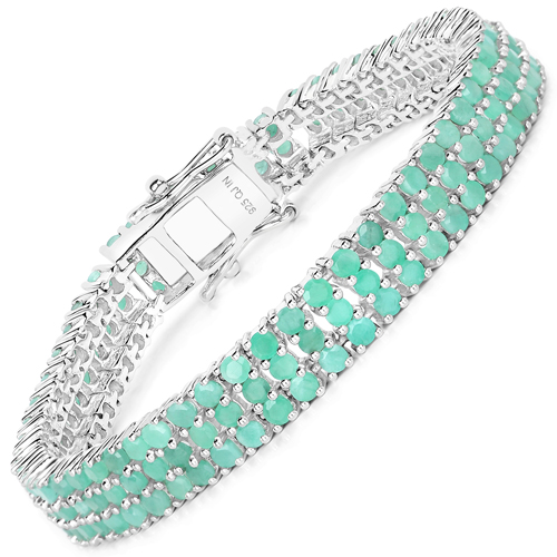 Bracelets-9.41 Carat Genuine Emerald .925 Sterling Silver Bracelet