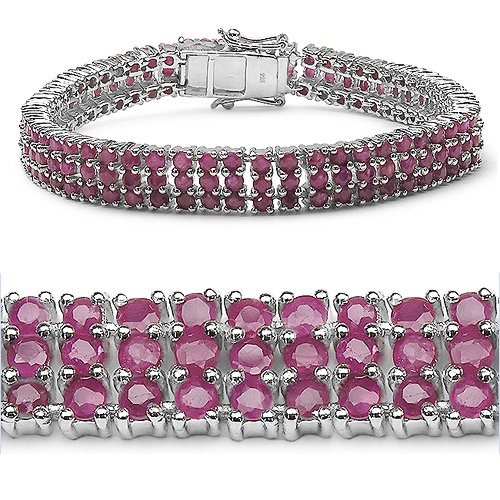 Bracelets-14.10 Carat Genuine Ruby Sterling Silver Bracelet