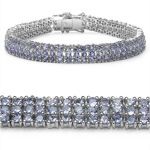 Bracelets-12.30 Carat Genuine Tanzanite Sterling Silver Bracelet