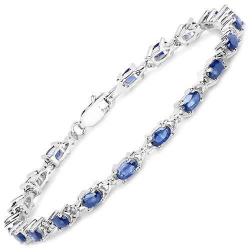 Bracelets-4.18 Carat Genuine Blue Sapphire .925 Sterling Silver Bracelet