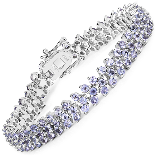 Bracelets-9.66 Carat Genuine Tanzanite .925 Sterling Silver Bracelet