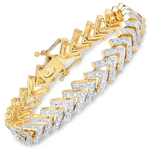 Bracelets-14K Yellow Gold Plated 0.90 Carat Genuine White Diamond .925 Sterling Silver Bracelet