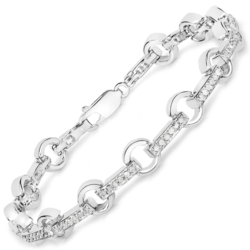 Bracelets-0.76 Carat Genuine White Diamond .925 Sterling Silver Bracelet