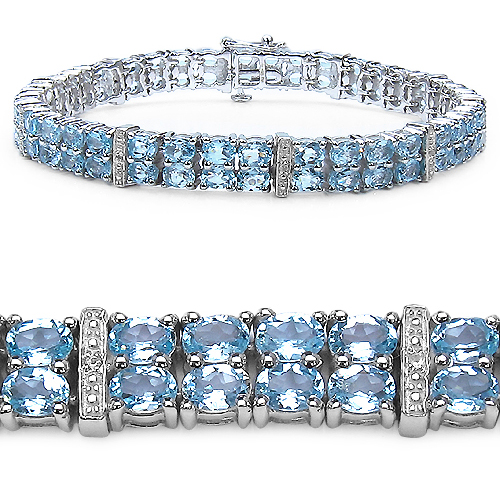 Bracelets-20.05 Carat Genuine Blue Topaz .925 Sterling Silver Bracelet