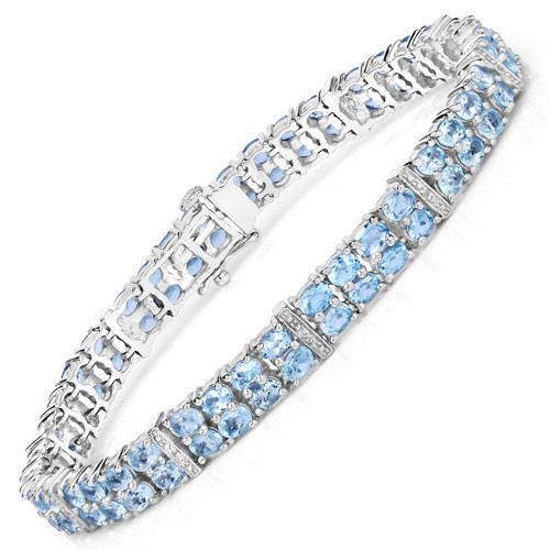 Bracelets-15.25 Carat Genuine Blue Topaz and White Topaz .925 Sterling Silver Bracelet