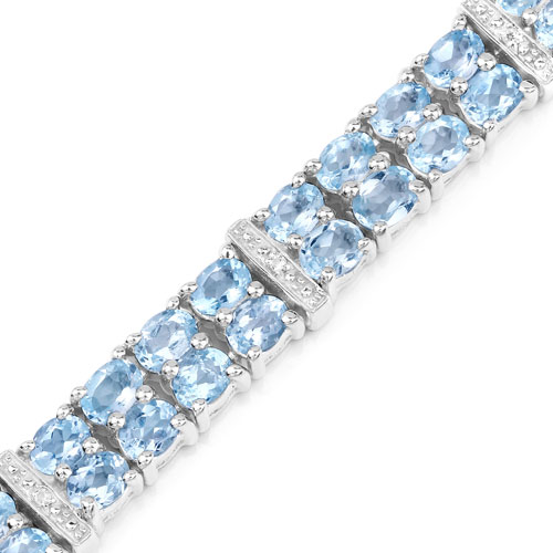 15.25 Carat Genuine Blue Topaz and White Topaz .925 Sterling Silver Bracelet
