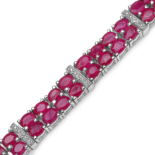 16.77 Carat Genuine Glass Filled Ruby & White Topaz .925 Sterling Silver Bracelet