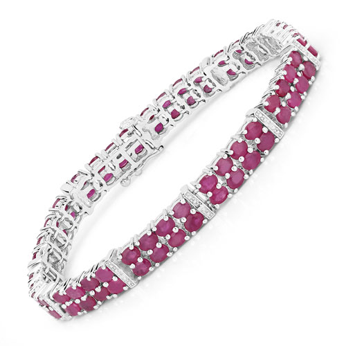 Bracelets-17.65 Carat Glass Filled Ruby and White Topaz .925 Sterling Silver Bracelet