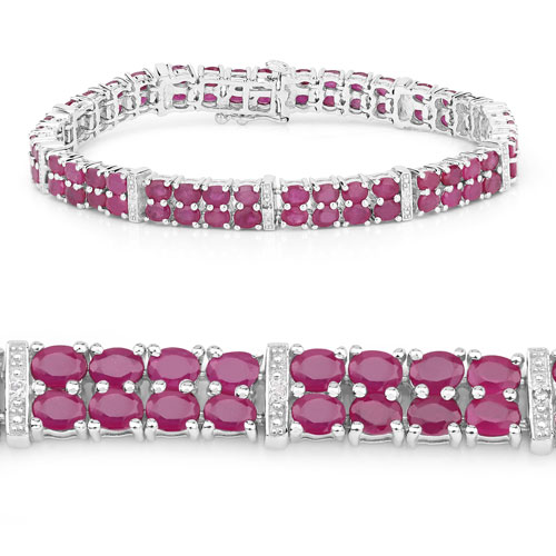 17.65 Carat Glass Filled Ruby and White Topaz .925 Sterling Silver Bracelet