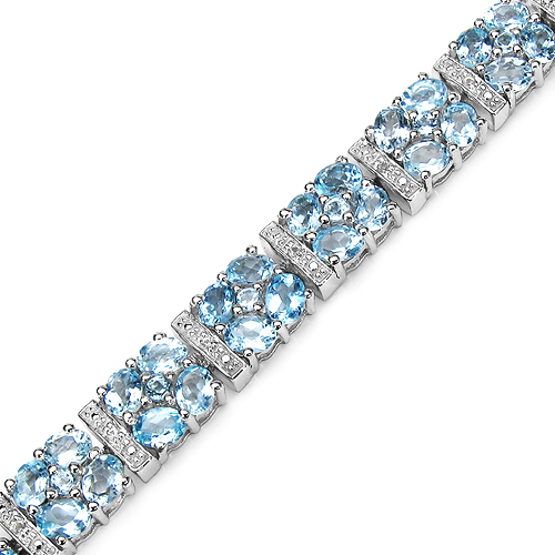 15.97 Carat Genuine Blue Topaz & White Topaz .925 Sterling Silver Bracelet