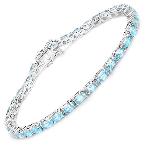Bracelets-11.55 Carat Genuine Blue Zircon .925 Sterling Silver Bracelet
