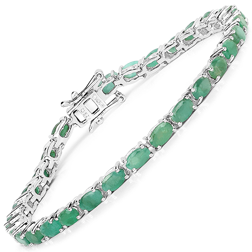 Bracelets-6.40 Carat Genuine Emerald .925 Sterling Silver Bracelet