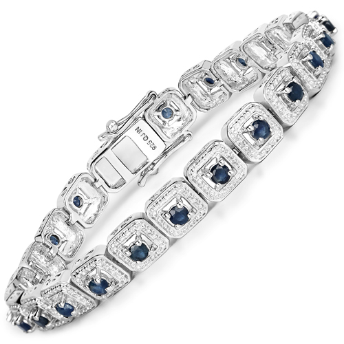 Bracelets-2.88 Carat Genuine Blue Sapphire .925 Sterling Silver Bracelet