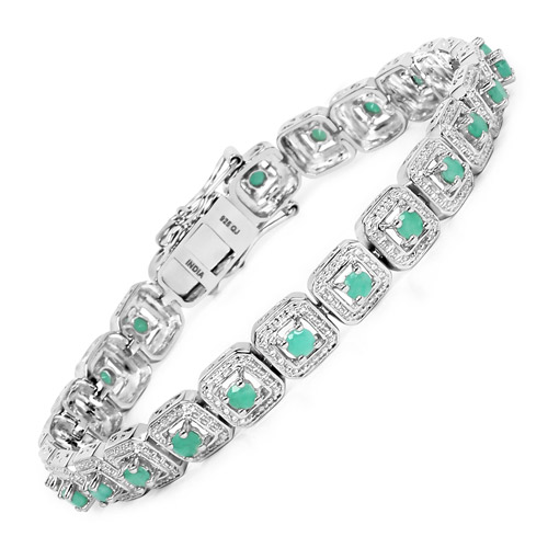 Bracelets-2.40 Carat Genuine Emerald .925 Sterling Silver Bracelet