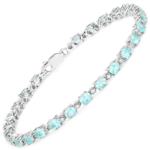 Bracelets-4.65 Carat Genuine Apatite and White Diamond .925 Sterling Silver Bracelet