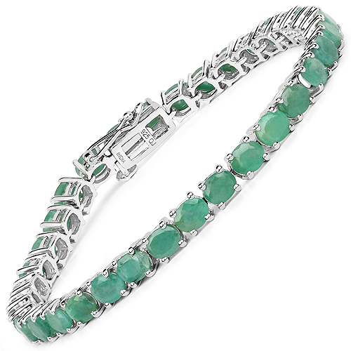 Bracelets-9.52 Carat Genuine Emerald .925 Sterling Silver Bracelet