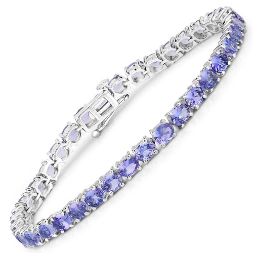 Bracelets-12.21 Carat Genuine Tanzanite .925 Sterling Silver Bracelet