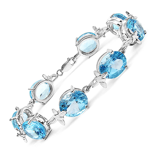 Bracelets-41.20 Carat Genuine Blue Topaz .925 Sterling Silver Bracelet