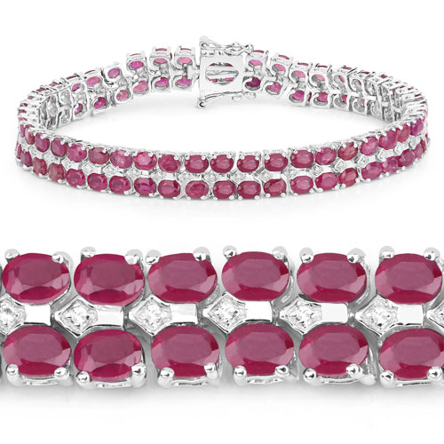 20.03 Carat Glass Filled Ruby and White Topaz .925 Sterling Silver Bracelet
