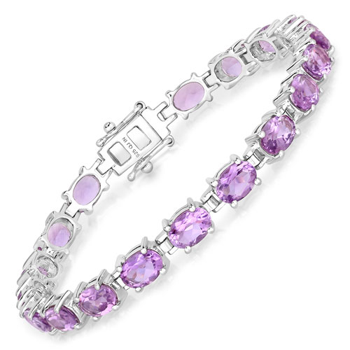 Bracelets-14.40 Carat Genuine Amethyst .925 Sterling Silver Bracelet