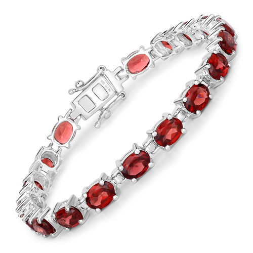 Bracelets-15.30 Carat Genuine Garnet .925 Sterling Silver Bracelet