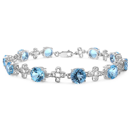 Bracelets-16.00 Carat Genuine Blue Topaz .925 Sterling Silver Bracelet
