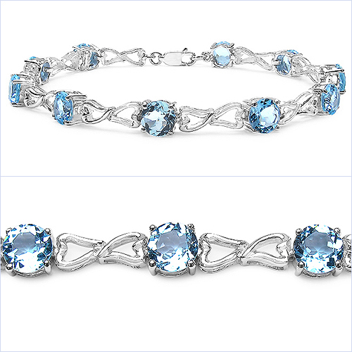 Bracelets-13.50 Carat Genuine Blue Topaz .925 Sterling Silver Bracelet