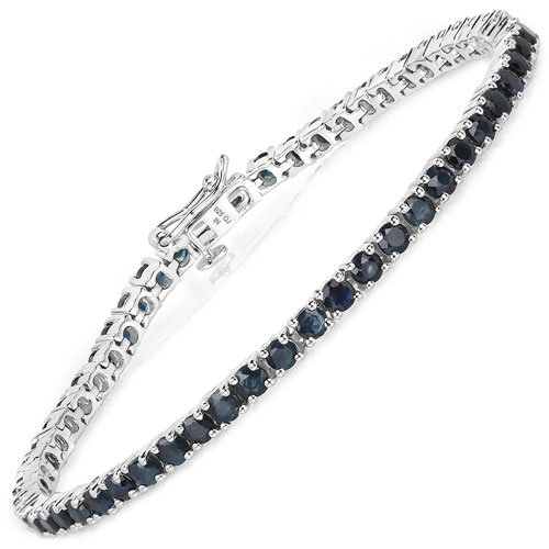 Bracelets-6.72 Carat Genuine Blue Sapphire .925 Sterling Silver Bracelet