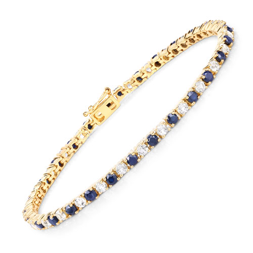 Bracelets-6.61 Carat Genuine Blue Sapphire and White Topaz .925 Sterling Silver Bracelet