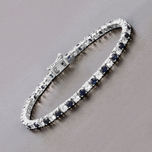 6.87 ct. t.w. Blue Sapphire and White Topaz Bracelet in Sterling Silver