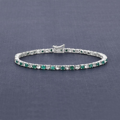 5.77 Carat Genuine Emerald and White Topaz .925 Sterling Silver Bracelet